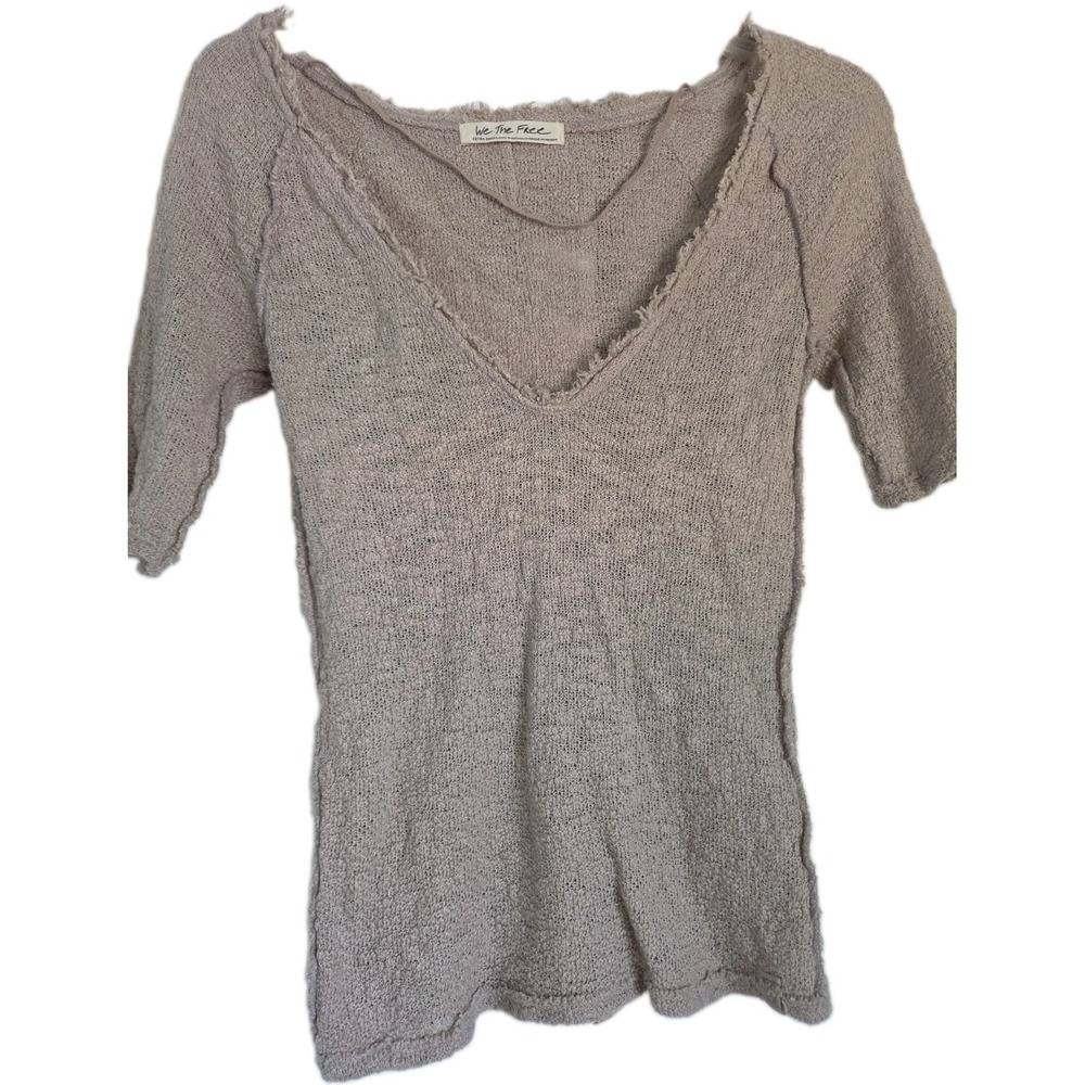 Free People We The Free Francis textured  Tshirt Beige Cotton Blend Extra Small